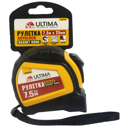 Рулетка Autolock Magnet Hook 7,5м x 25мм, автост, магнит двухстор зацеп Ultima (1уп-6шт, 1кор-12уп)